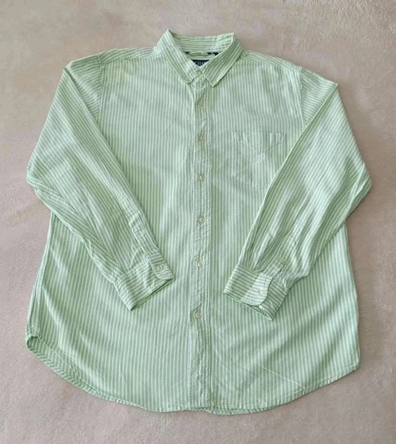 Camisa Chaps verde rayas blancas Logo bordado Talla L – photo 2